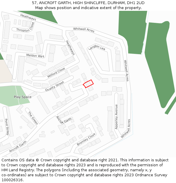 57, ANCROFT GARTH, HIGH SHINCLIFFE, DURHAM, DH1 2UD: Location map and indicative extent of plot