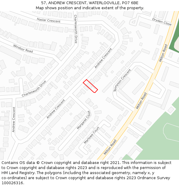 57, ANDREW CRESCENT, WATERLOOVILLE, PO7 6BE: Location map and indicative extent of plot