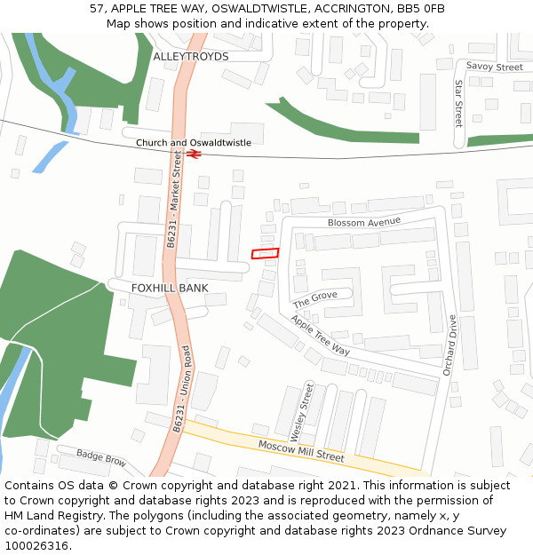 57, APPLE TREE WAY, OSWALDTWISTLE, ACCRINGTON, BB5 0FB: Location map and indicative extent of plot