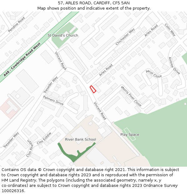 57, ARLES ROAD, CARDIFF, CF5 5AN: Location map and indicative extent of plot