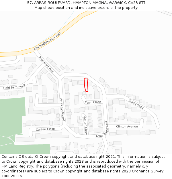 57, ARRAS BOULEVARD, HAMPTON MAGNA, WARWICK, CV35 8TT: Location map and indicative extent of plot