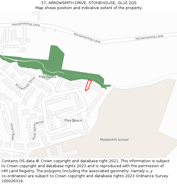 57, ARROWSMITH DRIVE, STONEHOUSE, GL10 2QS: Location map and indicative extent of plot