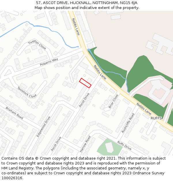 57, ASCOT DRIVE, HUCKNALL, NOTTINGHAM, NG15 6JA: Location map and indicative extent of plot