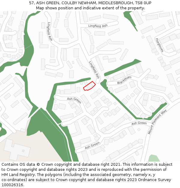 57, ASH GREEN, COULBY NEWHAM, MIDDLESBROUGH, TS8 0UP: Location map and indicative extent of plot