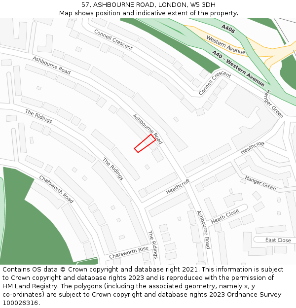 57, ASHBOURNE ROAD, LONDON, W5 3DH: Location map and indicative extent of plot