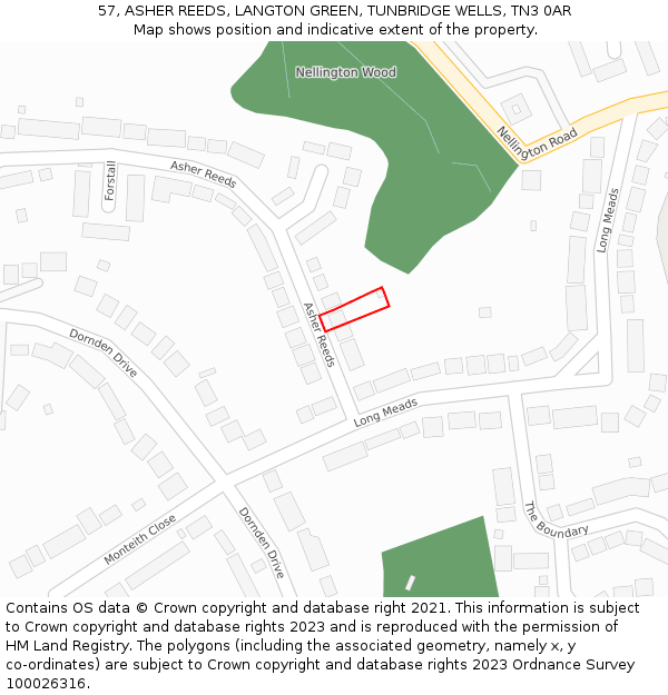 57, ASHER REEDS, LANGTON GREEN, TUNBRIDGE WELLS, TN3 0AR: Location map and indicative extent of plot