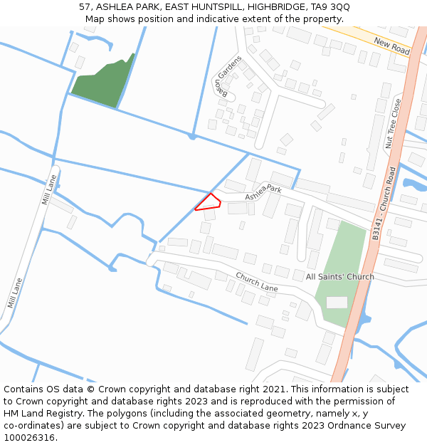 57, ASHLEA PARK, EAST HUNTSPILL, HIGHBRIDGE, TA9 3QQ: Location map and indicative extent of plot