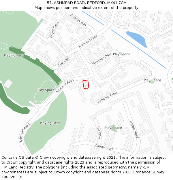 57, ASHMEAD ROAD, BEDFORD, MK41 7GA: Location map and indicative extent of plot