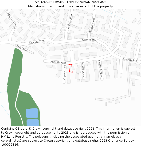 57, ASKWITH ROAD, HINDLEY, WIGAN, WN2 4NS: Location map and indicative extent of plot