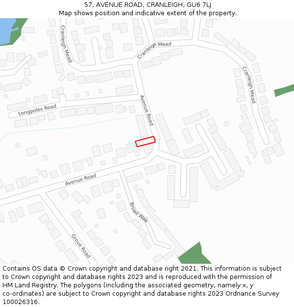 57, AVENUE ROAD, CRANLEIGH, GU6 7LJ: Location map and indicative extent of plot