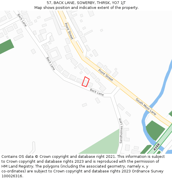 57, BACK LANE, SOWERBY, THIRSK, YO7 1JT: Location map and indicative extent of plot