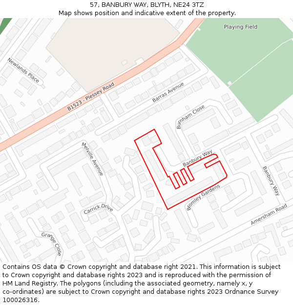 57, BANBURY WAY, BLYTH, NE24 3TZ: Location map and indicative extent of plot