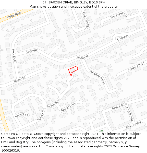 57, BARDEN DRIVE, BINGLEY, BD16 3PH: Location map and indicative extent of plot