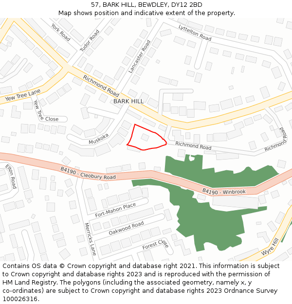 57, BARK HILL, BEWDLEY, DY12 2BD: Location map and indicative extent of plot