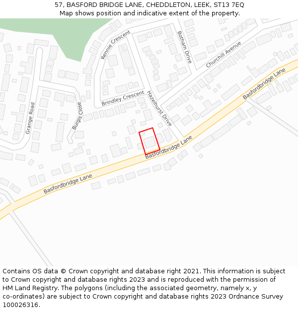 57, BASFORD BRIDGE LANE, CHEDDLETON, LEEK, ST13 7EQ: Location map and indicative extent of plot