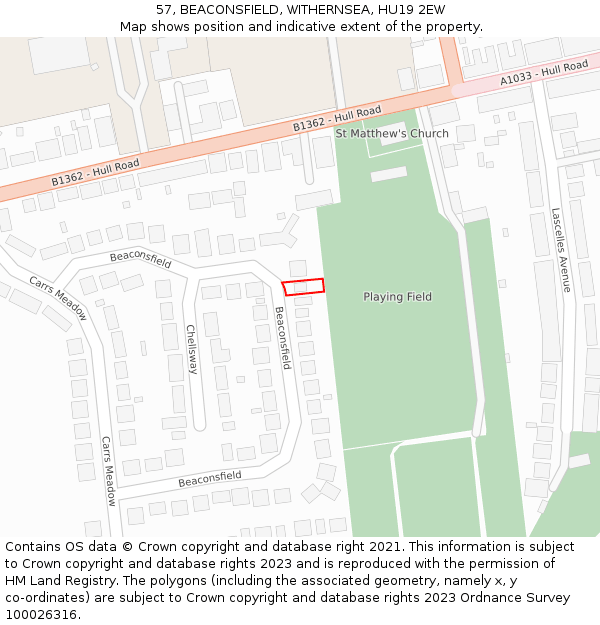 57, BEACONSFIELD, WITHERNSEA, HU19 2EW: Location map and indicative extent of plot