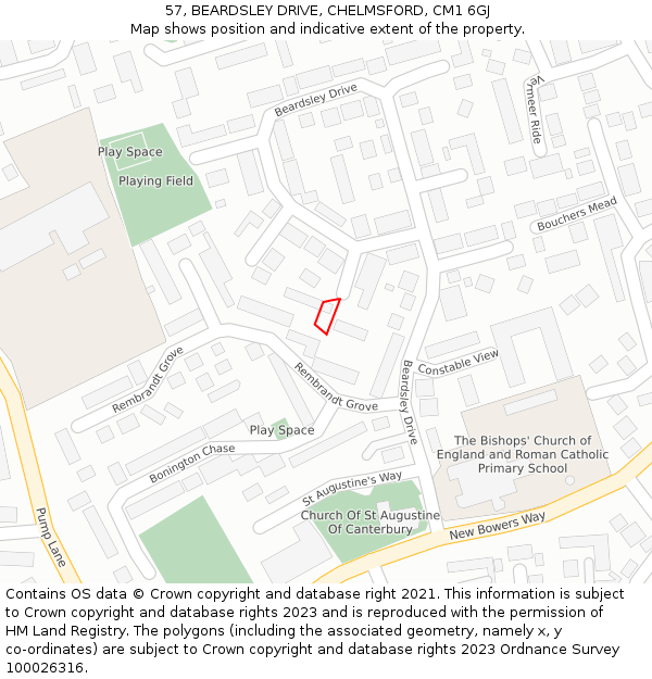 57, BEARDSLEY DRIVE, CHELMSFORD, CM1 6GJ: Location map and indicative extent of plot