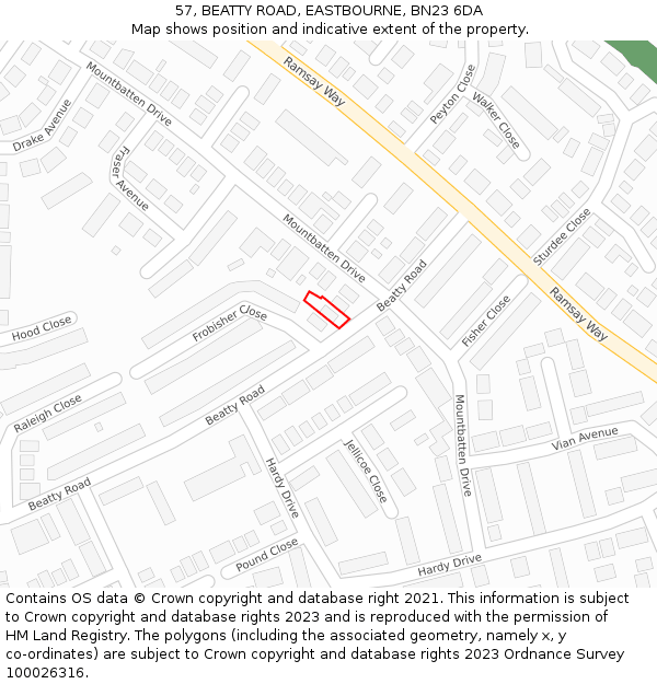 57, BEATTY ROAD, EASTBOURNE, BN23 6DA: Location map and indicative extent of plot