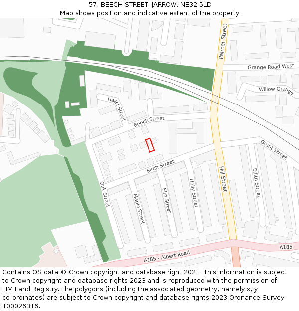 57, BEECH STREET, JARROW, NE32 5LD: Location map and indicative extent of plot
