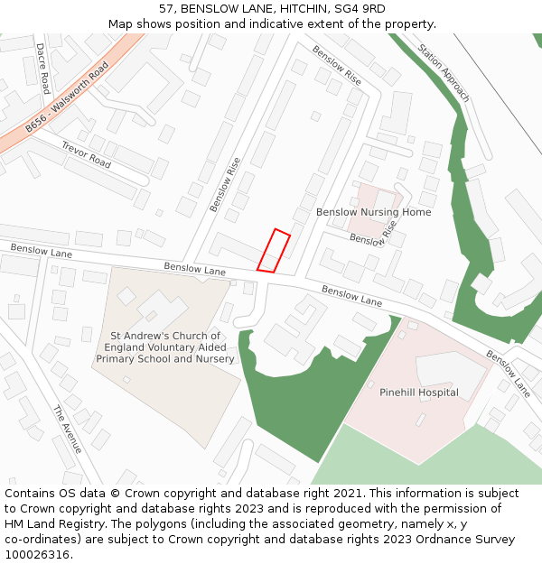 57, BENSLOW LANE, HITCHIN, SG4 9RD: Location map and indicative extent of plot