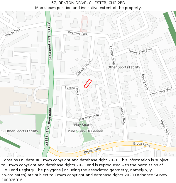 57, BENTON DRIVE, CHESTER, CH2 2RD: Location map and indicative extent of plot