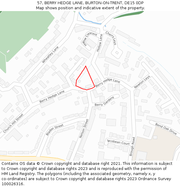 57, BERRY HEDGE LANE, BURTON-ON-TRENT, DE15 0DP: Location map and indicative extent of plot