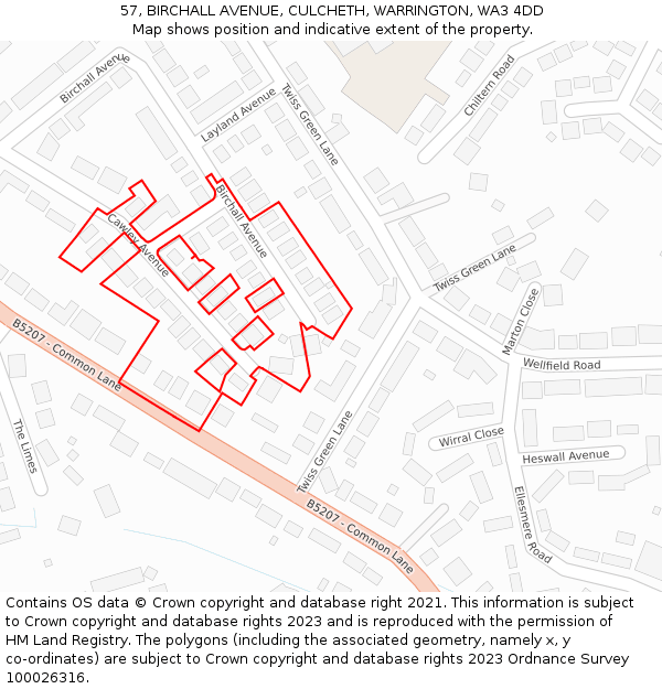 57, BIRCHALL AVENUE, CULCHETH, WARRINGTON, WA3 4DD: Location map and indicative extent of plot