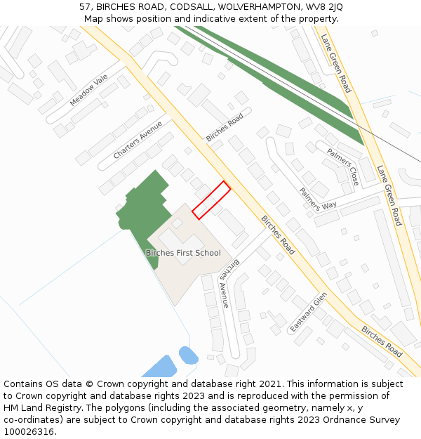 57, BIRCHES ROAD, CODSALL, WOLVERHAMPTON, WV8 2JQ: Location map and indicative extent of plot