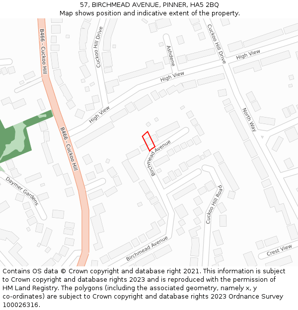 57, BIRCHMEAD AVENUE, PINNER, HA5 2BQ: Location map and indicative extent of plot