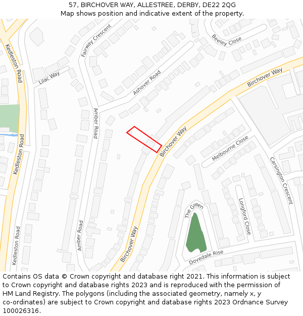 57, BIRCHOVER WAY, ALLESTREE, DERBY, DE22 2QG: Location map and indicative extent of plot