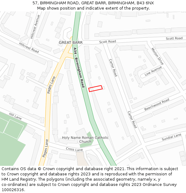 57, BIRMINGHAM ROAD, GREAT BARR, BIRMINGHAM, B43 6NX: Location map and indicative extent of plot