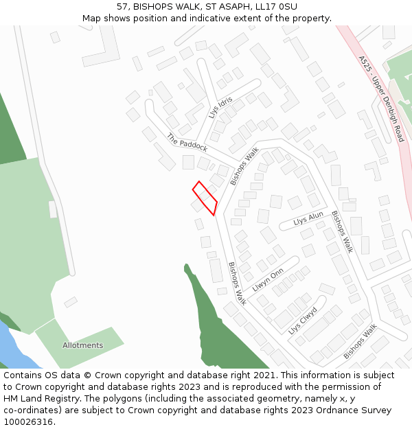 57, BISHOPS WALK, ST ASAPH, LL17 0SU: Location map and indicative extent of plot