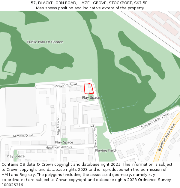 57, BLACKTHORN ROAD, HAZEL GROVE, STOCKPORT, SK7 5EL: Location map and indicative extent of plot