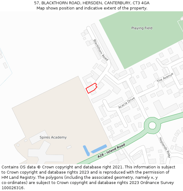 57, BLACKTHORN ROAD, HERSDEN, CANTERBURY, CT3 4GA: Location map and indicative extent of plot