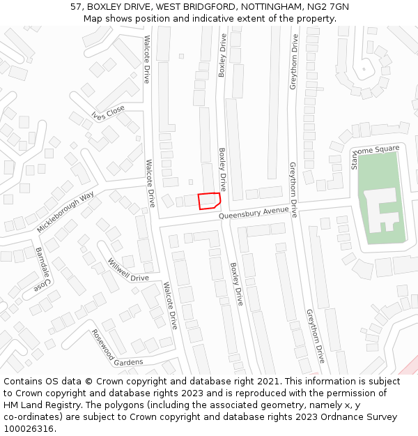 57, BOXLEY DRIVE, WEST BRIDGFORD, NOTTINGHAM, NG2 7GN: Location map and indicative extent of plot