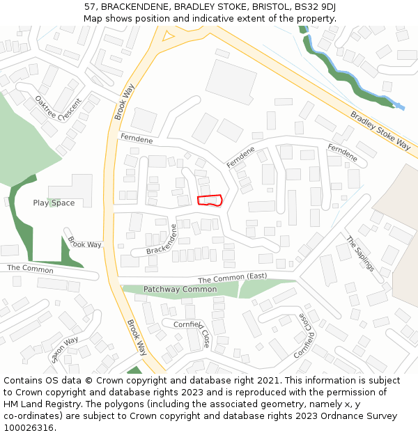 57, BRACKENDENE, BRADLEY STOKE, BRISTOL, BS32 9DJ: Location map and indicative extent of plot