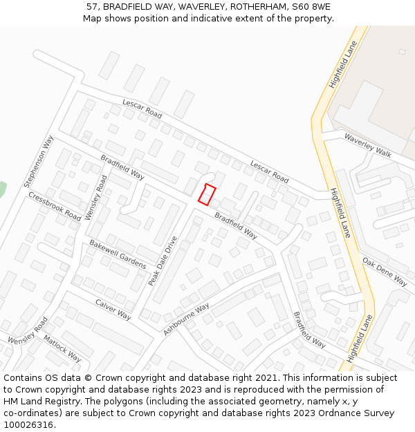 57, BRADFIELD WAY, WAVERLEY, ROTHERHAM, S60 8WE: Location map and indicative extent of plot