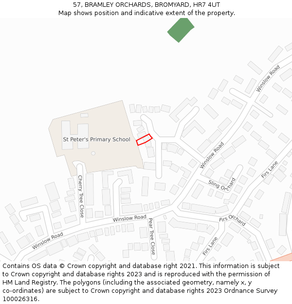 57, BRAMLEY ORCHARDS, BROMYARD, HR7 4UT: Location map and indicative extent of plot