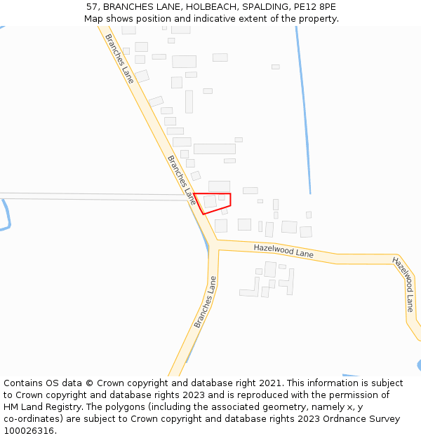 57, BRANCHES LANE, HOLBEACH, SPALDING, PE12 8PE: Location map and indicative extent of plot