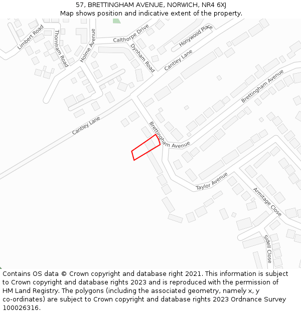 57, BRETTINGHAM AVENUE, NORWICH, NR4 6XJ: Location map and indicative extent of plot