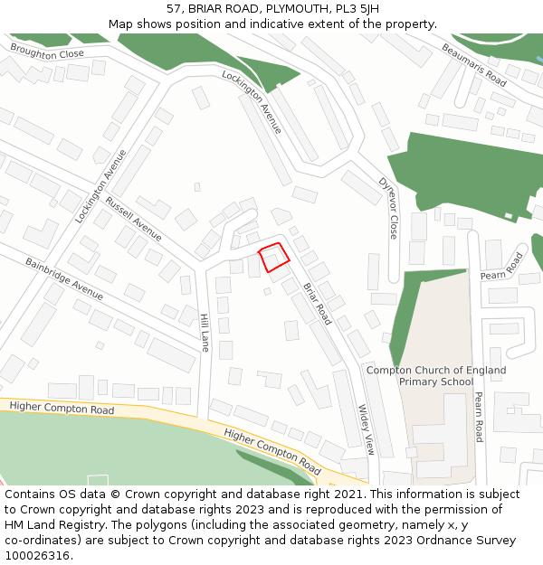 57, BRIAR ROAD, PLYMOUTH, PL3 5JH: Location map and indicative extent of plot