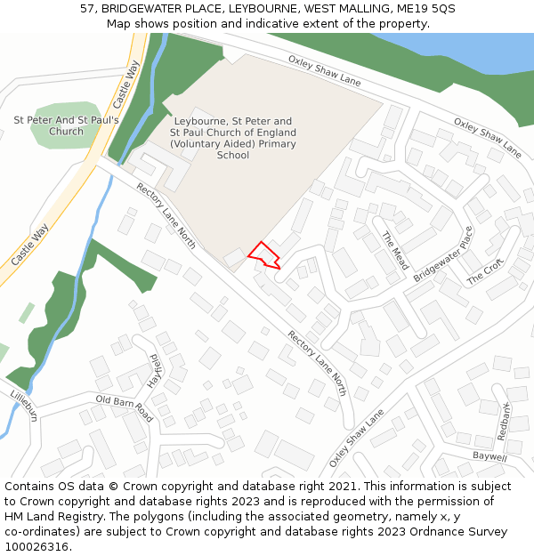 57, BRIDGEWATER PLACE, LEYBOURNE, WEST MALLING, ME19 5QS: Location map and indicative extent of plot