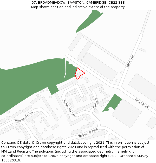 57, BROADMEADOW, SAWSTON, CAMBRIDGE, CB22 3EB: Location map and indicative extent of plot