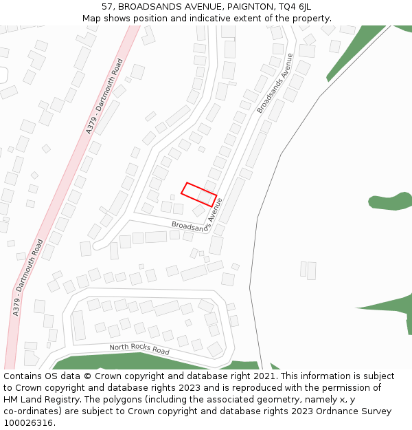 57, BROADSANDS AVENUE, PAIGNTON, TQ4 6JL: Location map and indicative extent of plot