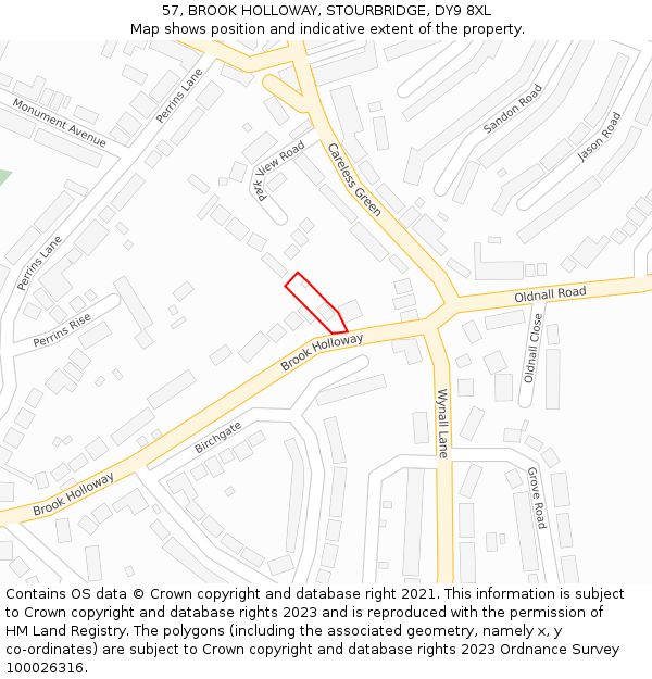 57, BROOK HOLLOWAY, STOURBRIDGE, DY9 8XL: Location map and indicative extent of plot