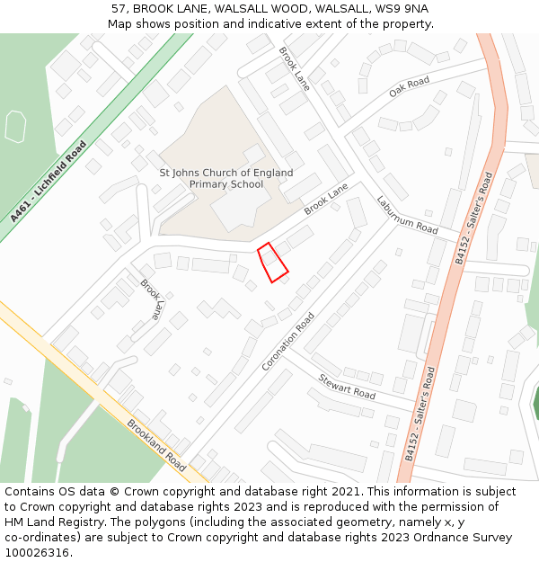 57, BROOK LANE, WALSALL WOOD, WALSALL, WS9 9NA: Location map and indicative extent of plot