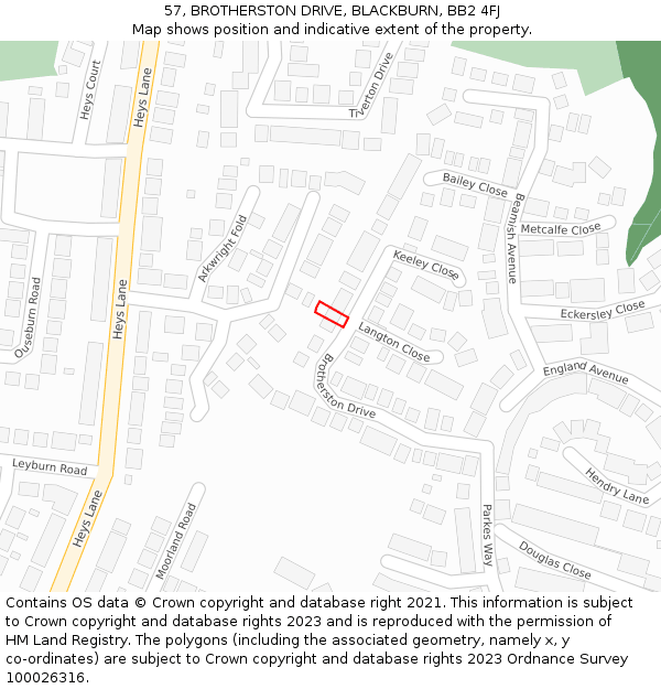 57, BROTHERSTON DRIVE, BLACKBURN, BB2 4FJ: Location map and indicative extent of plot