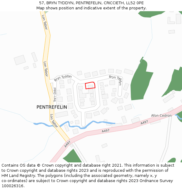 57, BRYN TYDDYN, PENTREFELIN, CRICCIETH, LL52 0PE: Location map and indicative extent of plot