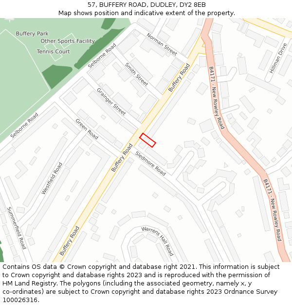 57, BUFFERY ROAD, DUDLEY, DY2 8EB: Location map and indicative extent of plot