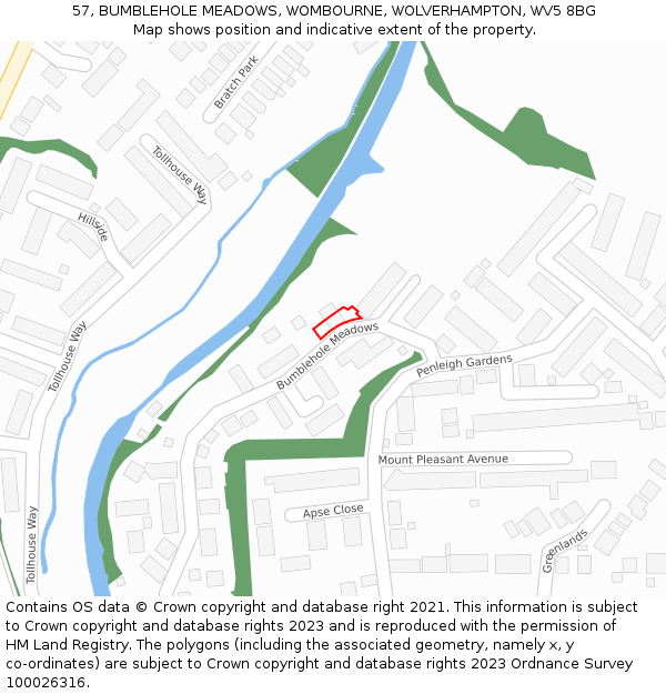 57, BUMBLEHOLE MEADOWS, WOMBOURNE, WOLVERHAMPTON, WV5 8BG: Location map and indicative extent of plot